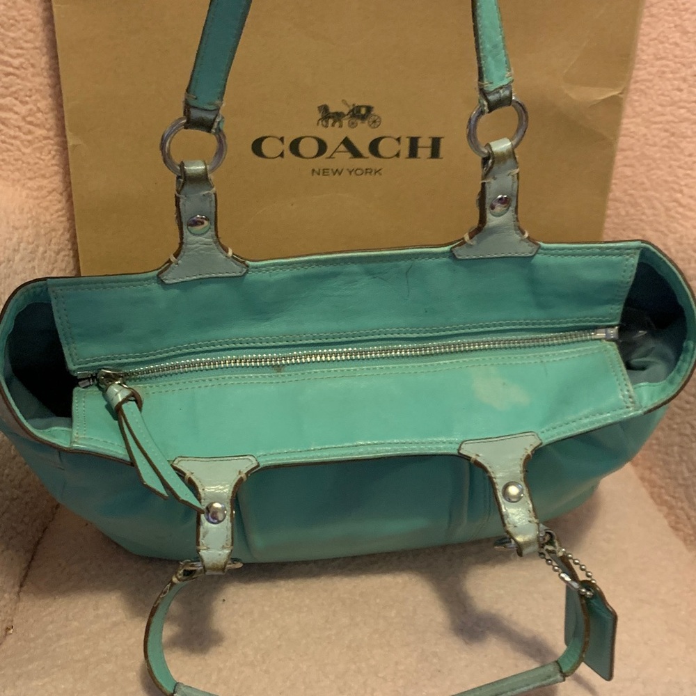 Coach Mint Green Leather Tote Shoulder Bag - Picture 8 of 16